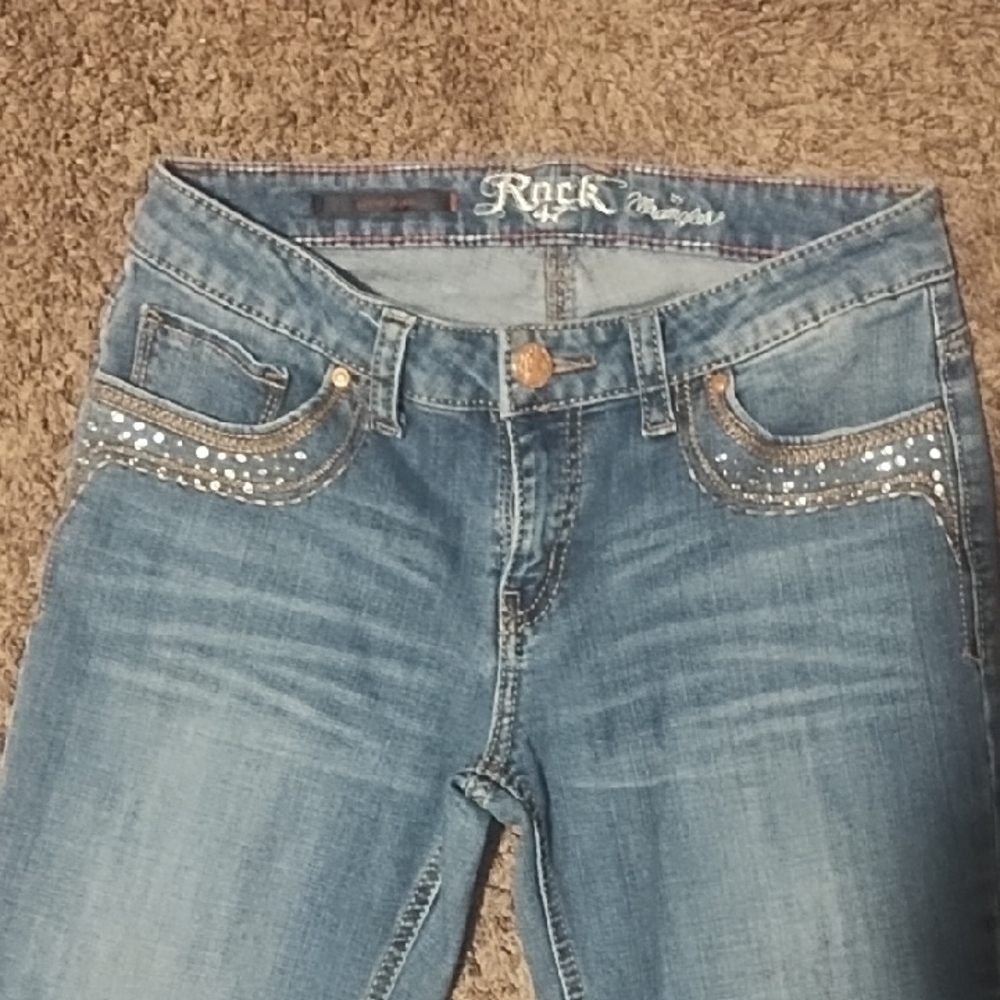 #2127 Rock 47 Wrangler Women's Blue Jeans with Embellished Pockets - Picture 4 of 9